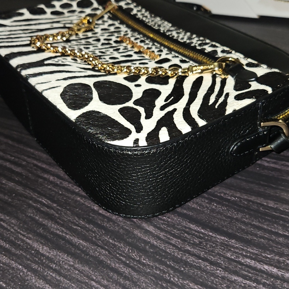 Michael Kors Black and White Zebra Print Crossbody Bag with Gold Chain - Picture 6 of 14